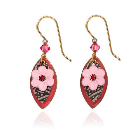 Silver Forest Pink Flower Layered Earrings