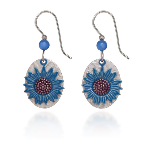 Silver Forest Blue Flower Layered Earrings