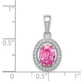 Sterling Silver October CZ Oval Halo Necklace