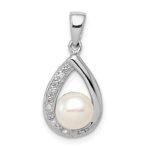 Sterling Silver Freshwater Cultured Pearl and Diamond Necklace