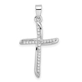 Sterling Silver CZ Wavy Cross Necklace