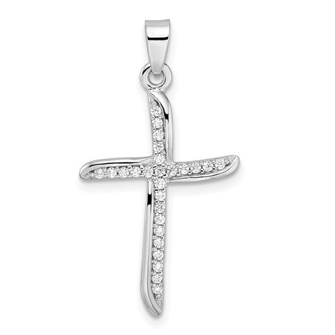 Sterling Silver CZ Wavy Cross Necklace