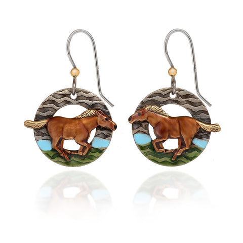 Silver Forest Galloping Horse Earrings