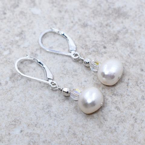 Sterling Silver Freshwater Pearl and Crystal Earrings