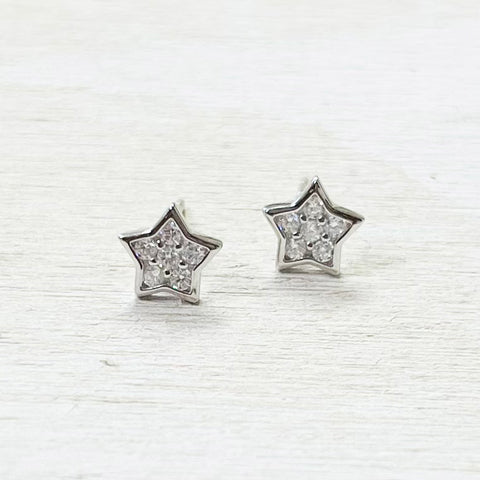 Sterling Silver CZ Star Studs