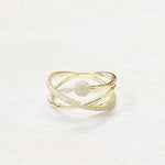 Sterling Silver Gold Plated CZ Criss Cross Ring