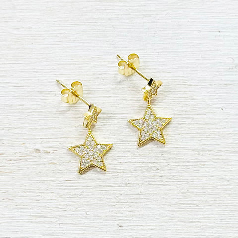 Sterling Silver Gold Plated CZ Star Earrings