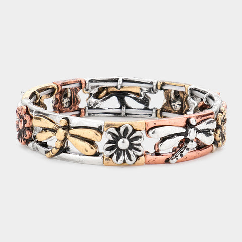 Fashion Multi Color Flower Dragonfly Stretch Bracelet
