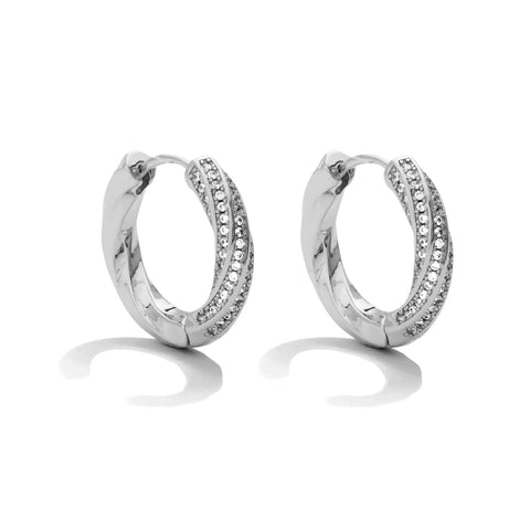 Silver Plated Twist CZ Huggies