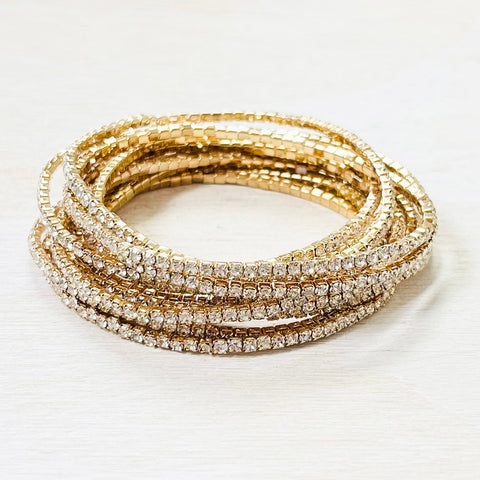 Fashion Gold Tone Rhinestone Stretch Bracelet Set of 12