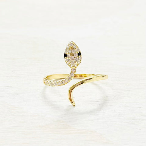Sterling Silver Gold Plated CZ Snake Ring