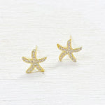 Sterling Silver Gold Plated CZ Starfish Studs