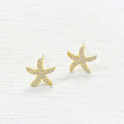 Sterling Silver Gold Plated CZ Starfish Studs