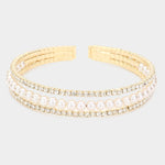 Fashion Gold Tone Rhinestone Pearl Cuff