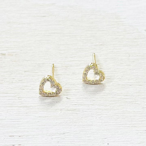 Sterling Silver Gold Plated CZ Heart Studs