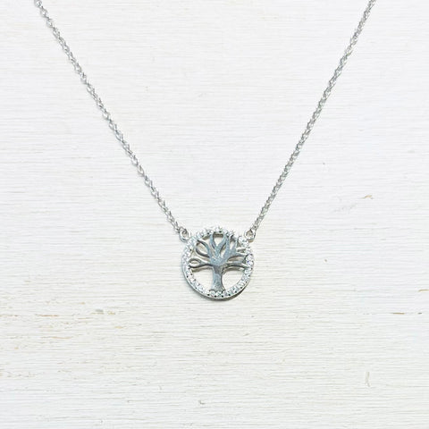 Sterling Silver CZ Tree of Life Necklace