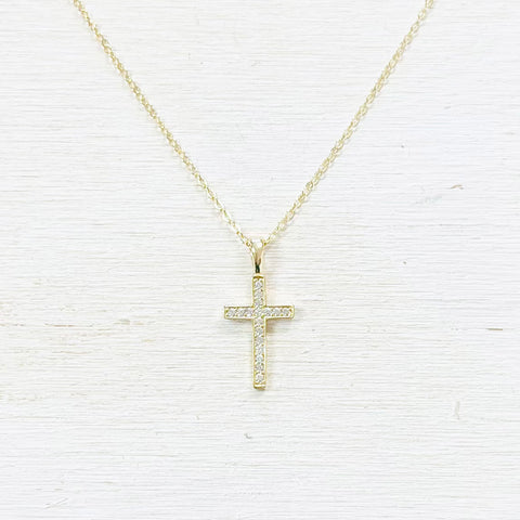 Sterling Silver Gold Plated CZ Cross Necklace