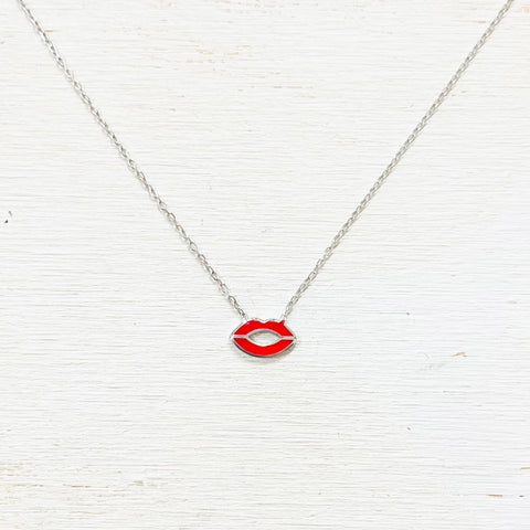 Sterling Silver Red Lips Necklace