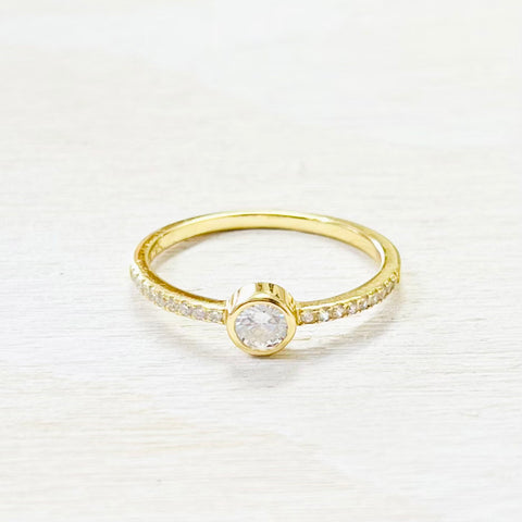 Sterling Silver Gold Plated CZ Bezel Ring