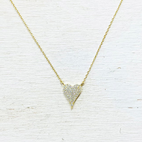 Sterling Silver Gold Plated CZ Heart Necklace