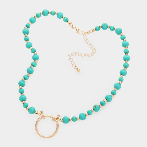 Fashion Gold Tone Turquoise Ball Necklace