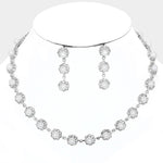 Fashion Silver Tone Pearl Rhinestone Flower Necklace Set