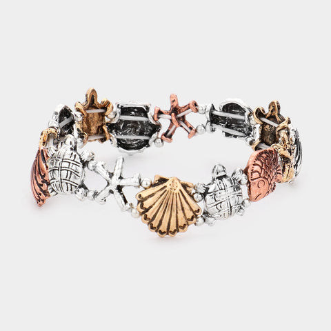 Fashion Tri Tone Beach Stretch Bracelet