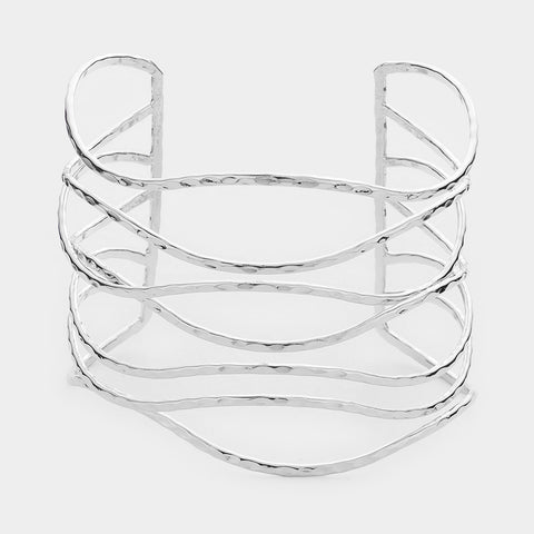 Fashion Silver Tone Split Metal Cuff