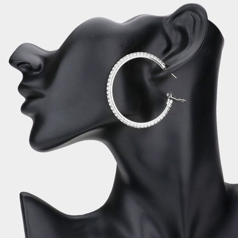 Fashion Silver Tone Rhinestone Hoops