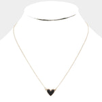 Fashion Gold Tone Black Druzy Heart Necklace