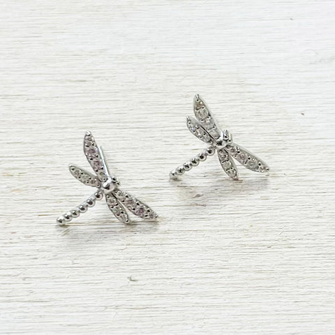 Sterling Silver CZ Dragonfly Studs