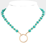 Fashion Gold Tone Turquoise Ball Necklace