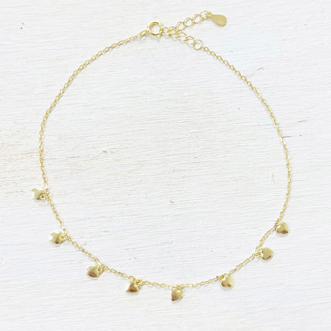 Sterling Silver Gold Plated Heart Anklet