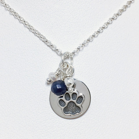 Sterling Silver Paw with Sodalite and Pearl Necklace
