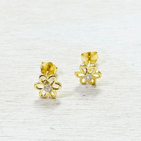 Sterling Silver Gold Plated CZ Flower Studs