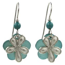 Silver Forest Blue Flower Dangle Earrings