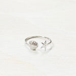 Sterling Silver Shell and Starfish Open Ring