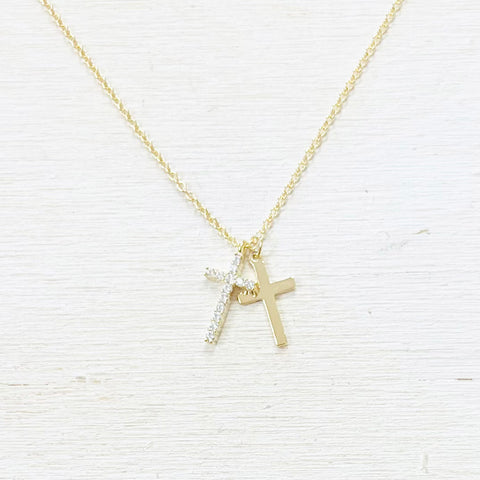Fashion Gold Tone Double Cross Necklace