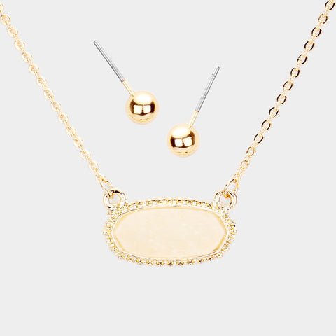 Fashion Gold Tone Ivory Druzy Necklace Set