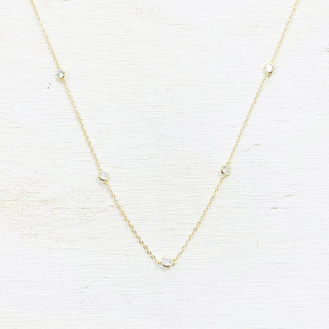Sterling Silver Gold Plated CZ Station Necklace