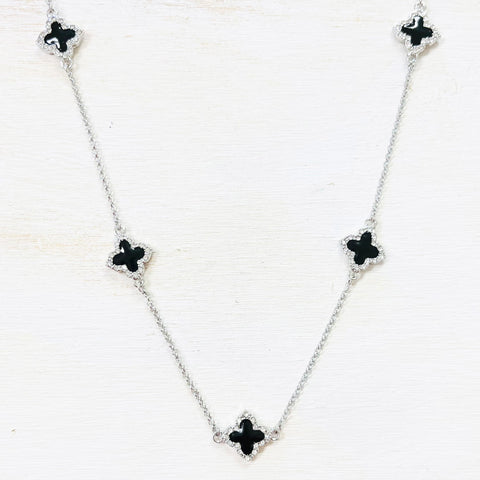 Fashion Silver and Black Station Long Necklace