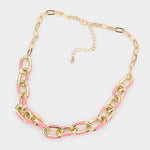 Fashion Gold Tone Pink Enamel Chunky Link Necklace