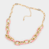 Fashion Gold Tone Pink Enamel Chunky Link Necklace