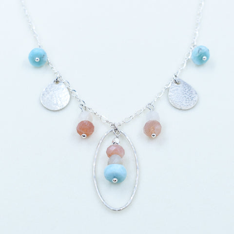 Sterling Silver Larimar and Moonstone Necklace