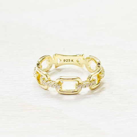 Sterling Silver Gold Plated CZ Chain Link Ring