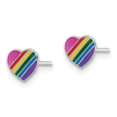 Sterling Silver Children’s Rainbow Heart Stud Earrings