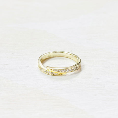 Sterling Silver Gold Plated CZ Open Twist Ring