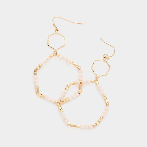 Fashion Gold Tone Beaded Hexagon Earrings