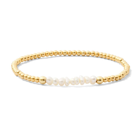 Gold Plated Beaded Pearl Stretch Bracelet