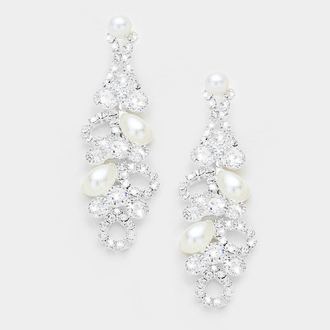 Fashion Silver Tone Rhinestone and Pearl Earrings